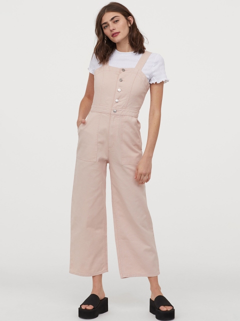 

H&M Women Pink Cropped denim dungarees