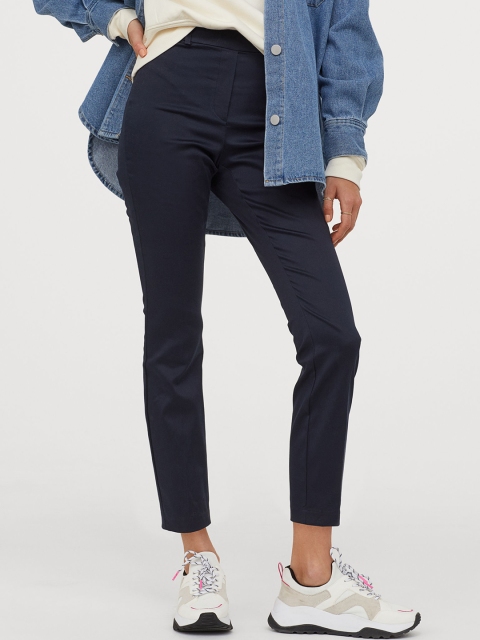 

H&M Women Navy Blue Solid Ankle-Length Trousers