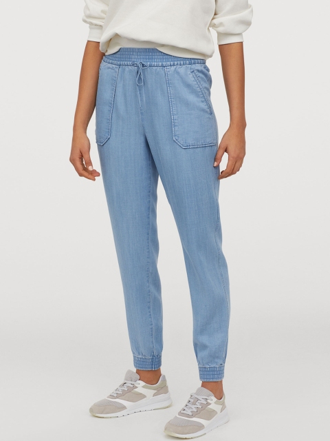 

H&M Women Blue Solid Lyocell Utility Joggers