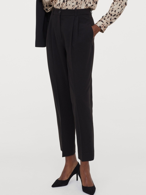 

H&M Women Black Solid Ankle-Length Suit Trousers