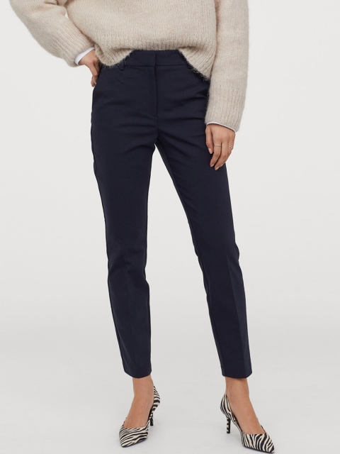 

H&M Women Navy Blue Solid Cigarette Trousers