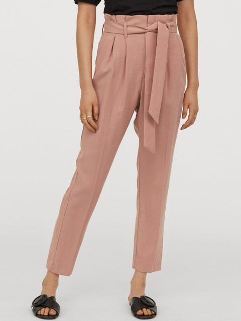 

H&M Women Pink Solid Paper Bag Trousers