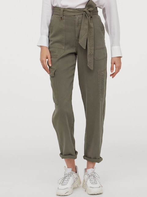 

H&M Women Green Solid Modal Utility Trousers