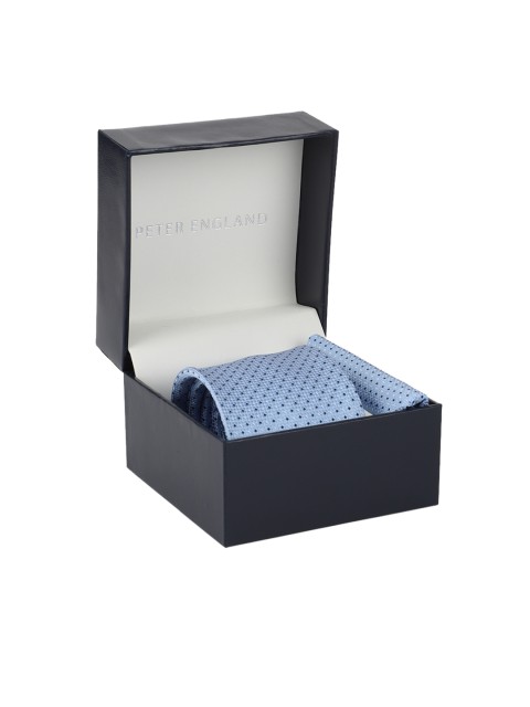 

Peter England Men Blue Woven Design Tie & Pocket Square Accessory Gift Set