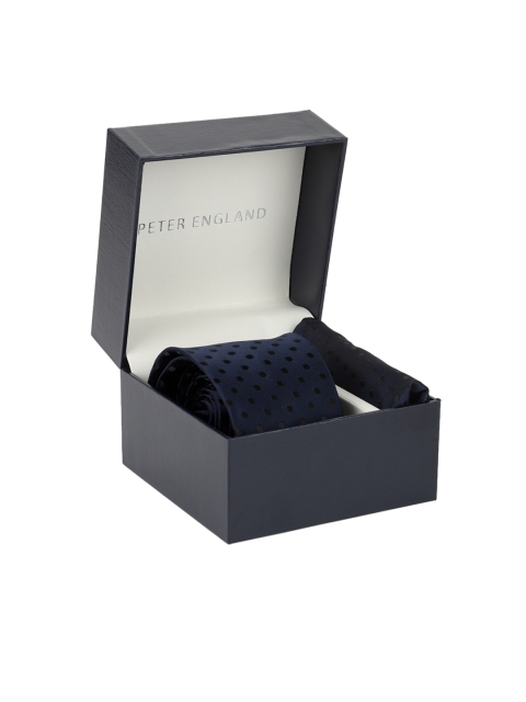 

Peter England Men Navy Blue Patterned Tie & Pocket Square Accessory Gift Set
