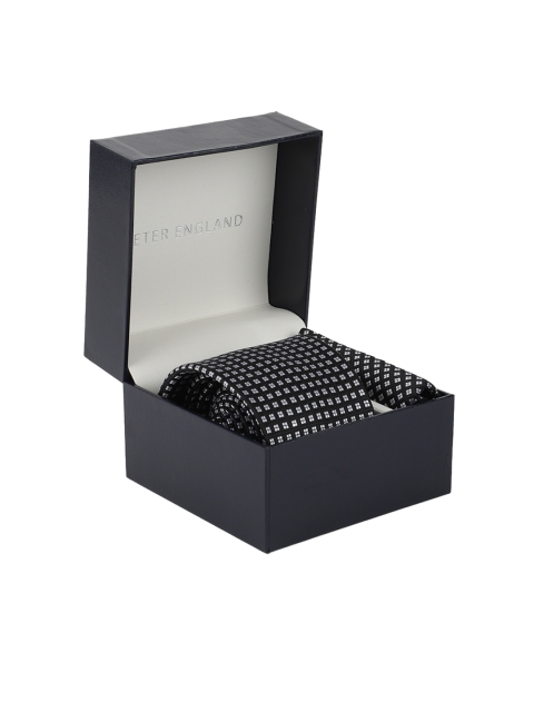 

Peter England Men Black & White Printed Tie & Pocket Square Accessory Gift Set