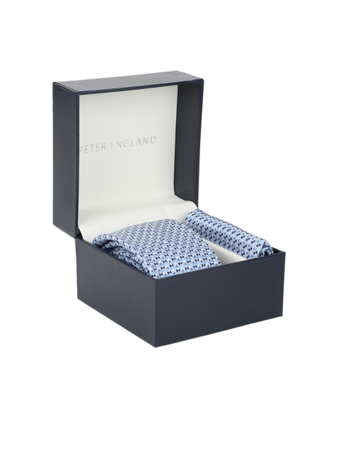 

Peter England Men Blue & White Printed Tie & Pocket Square Accessory Gift Set