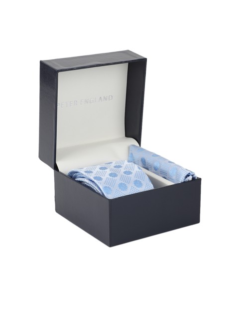 

Peter England Men Blue Self Design Tie & Pocket Square Accessory Gift Set