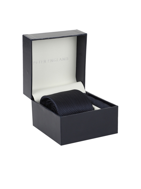 

Peter England Men Navy Blue Patterned Tie & Pocket Square Accessory Gift Set