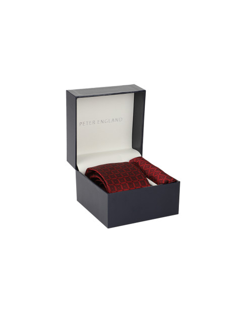 

Peter England Men Maroon Tie & Pocket Square Accessory Gift Set
