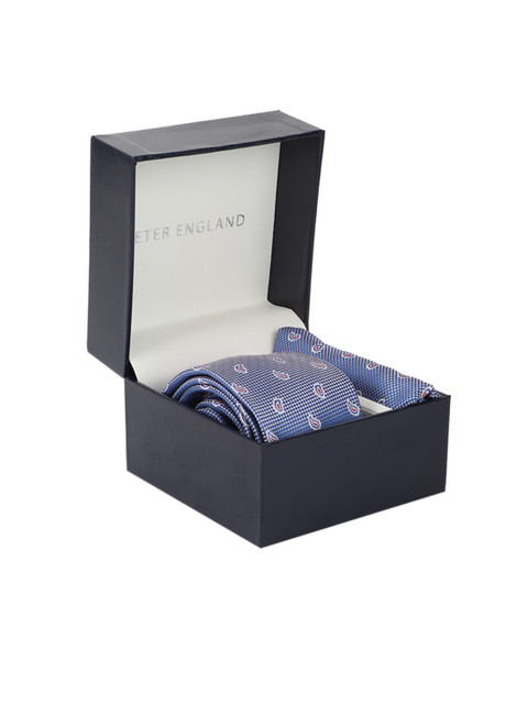 

Peter England Men Blue & White Printed Tie & Pocket Square Accessory Gift Set