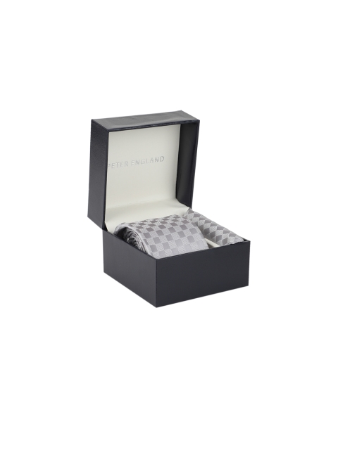 

Peter England Men Grey Checked Tie & Pocket Square Accessory Gift Set