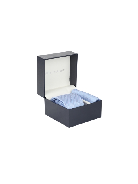 

Peter England Men Blue & White Tie & Pocket Square Accessory Gift Set