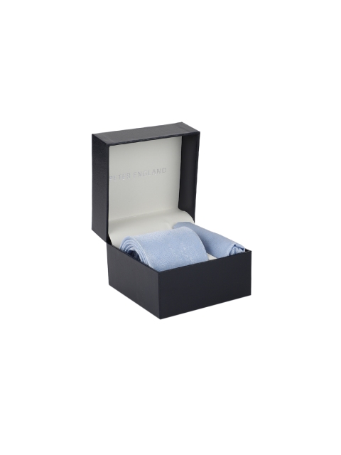 

Peter England Men Blue Woven Design Tie & Pocket Square Accessory Gift Set