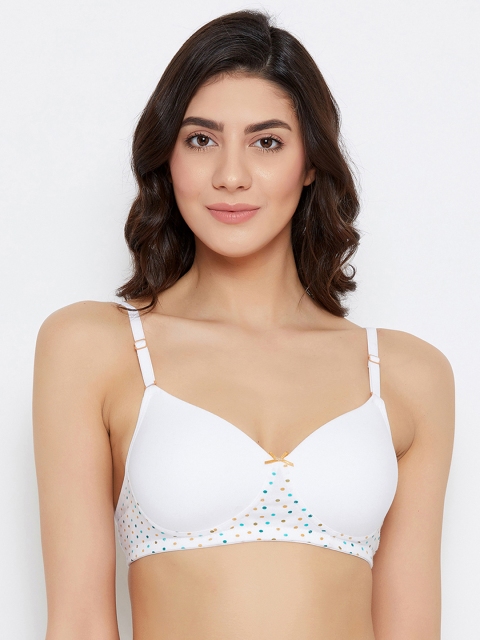 

Clovia White Polka Dots Print Underwired Lightly Padded T-shirt Bra BR2068P1832B