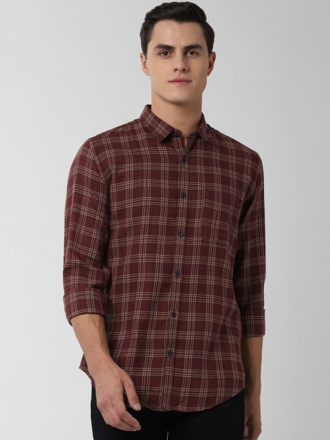 

Peter England Casuals Men Maroon & Brown Slim Fit Checked Casual Shirt