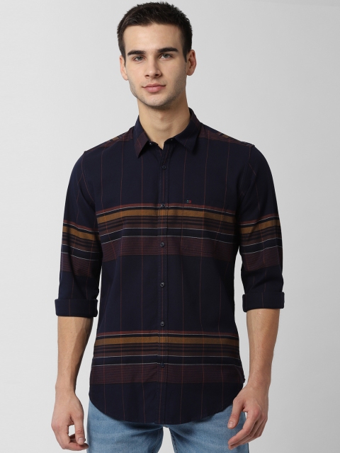 

Peter England Casuals Men Navy Blue & Brown Slim Fit Checked Casual Shirt