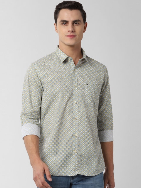 

Peter England Casuals Men Olive Green & White Slim Fit Printed Casual Shirt