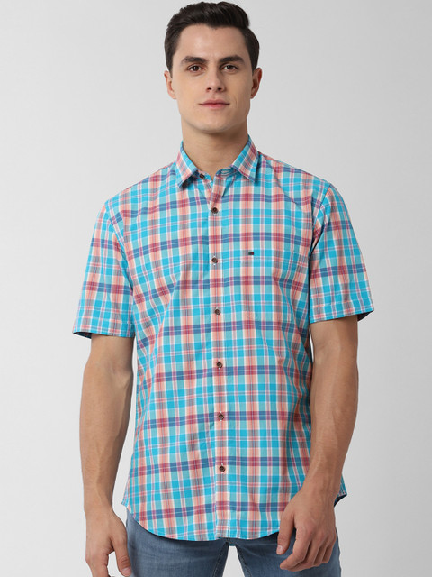 

Peter England Casuals Men Blue & Red Slim Fit Checked Casual Shirt