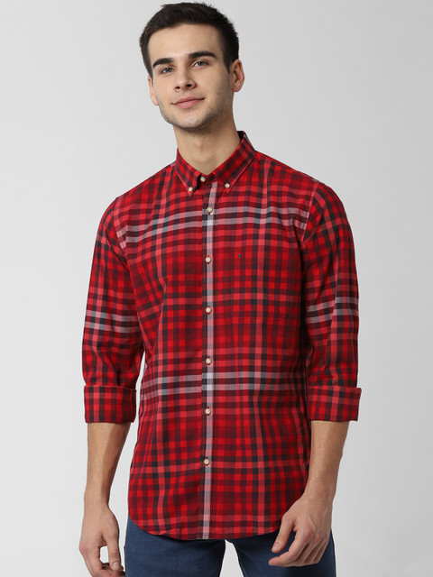 

Peter England Casuals Men Red & Black Slim Fit Checked Casual Shirt