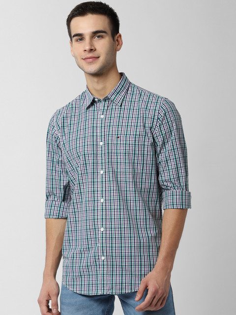 

Peter England Casuals Men Green & Navy Blue Slim Fit Checked Casual Shirt