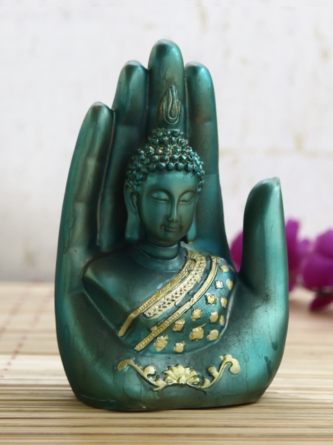

eCraftIndia Teal Green & Gold-Toned Handcrafted Palm Buddha Showpiece