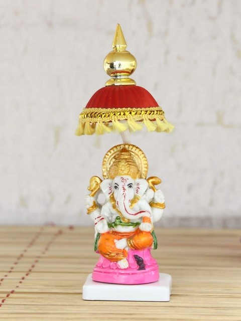 

eCraftIndia White & Gold-Toned Handcrafted Lord Ganesha Idol With Chatri Showpiece