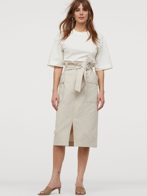

H&M Women Beige Solid Midi Skirt
