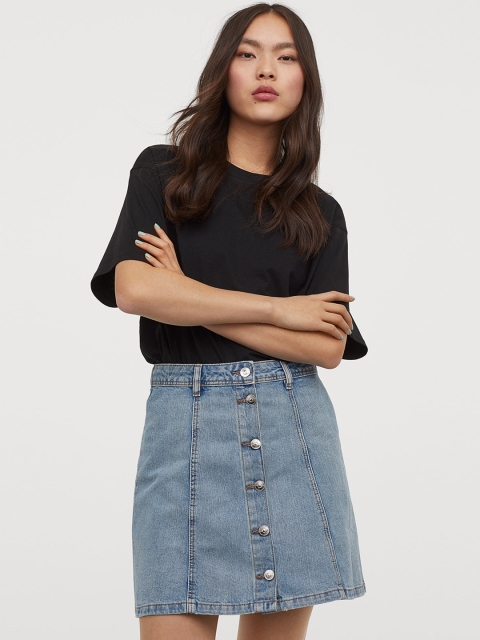 

NEW H&M Women Blue Solid Denim Skirt