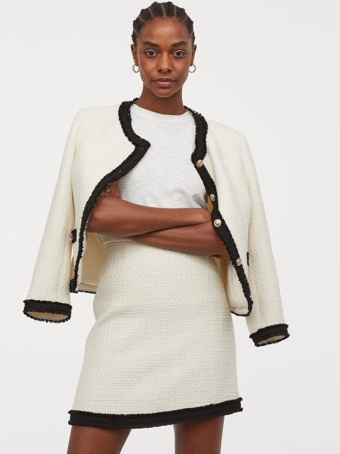 

H&M Women White Textured-Weave Skirt