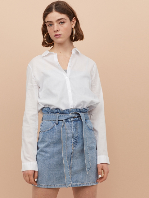 

H&M Women Blue Solid Paper Bag Skirt