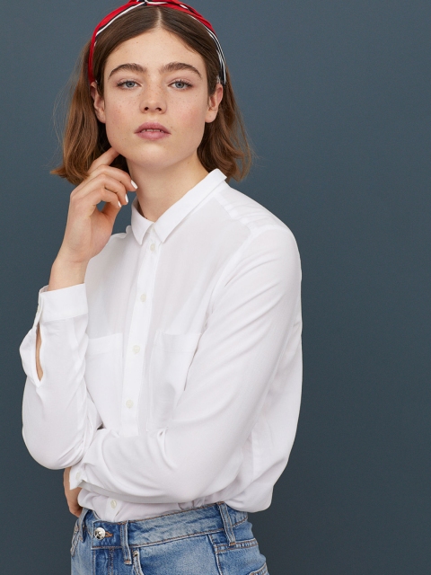 

H&M Women White Regular Fit Solid Viscose Casual Shirt