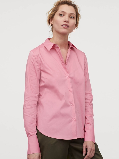 

H&M Women Pink Regular Fit Solid Stretch Casual Shirt