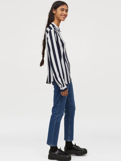 

H&M Women Blue & White Regular Fit Striped Casual Shirt