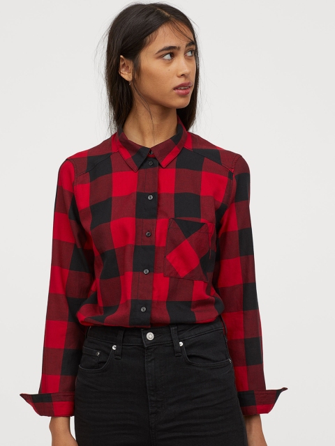 

H&M Women Red & Black Regular Fit Checked Casual Shirt