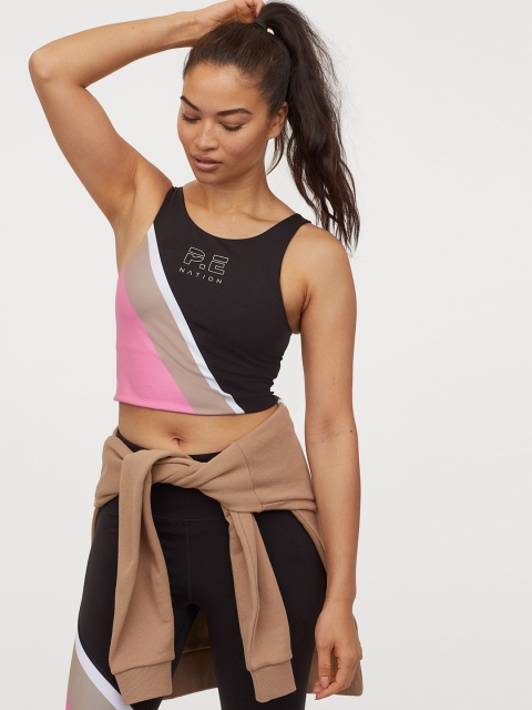 

H&M Women Black & Pink Colourblocked Sports Bralette