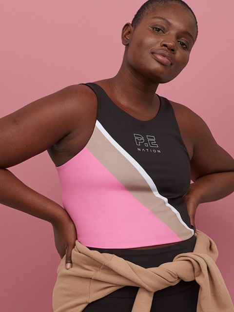 

H&M Women Black & Pink Colourblocked H&M+ Sports Bralette