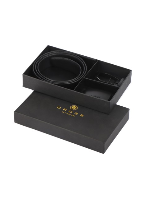 

Cross Men Black & Grey Solid Leather Belt With Extra Buckle