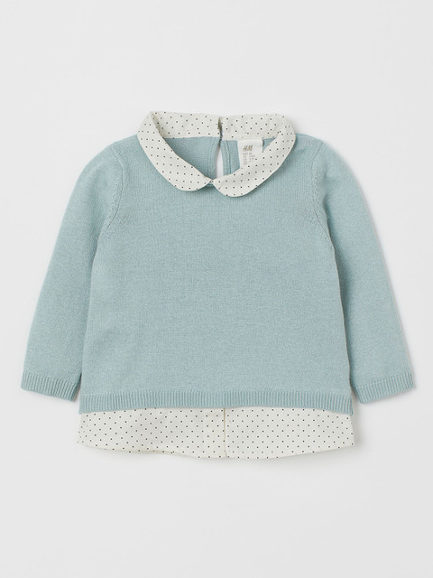 

H&M Girls Turquoise Blue & White Fine-Knit Jumper Sweater