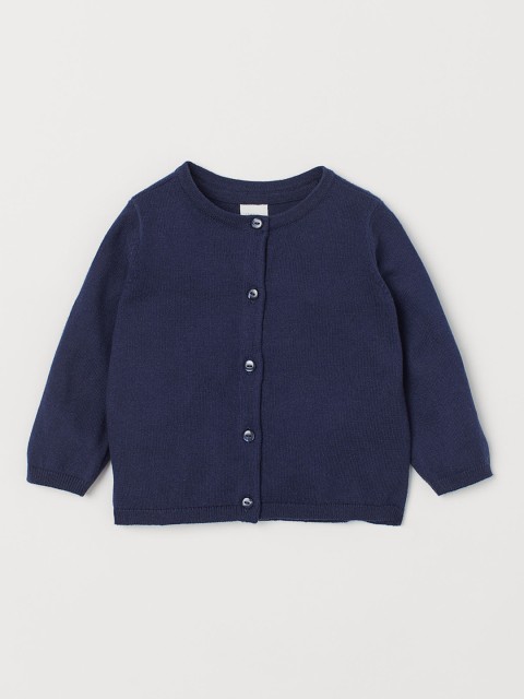 

H&M Girls Navy Blue Solid Fine-Knit Cardigan
