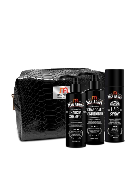 

Man Arden Rippling Tresses Combo of Charcoal Shampoo, Conditioner & Hair Spray, Black