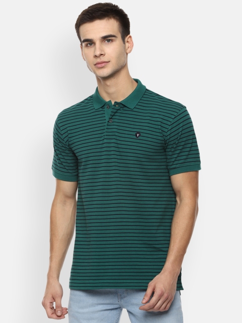 

Van Heusen Sport Men Green Black Striped Polo Collar Pure Cotton T-shirt