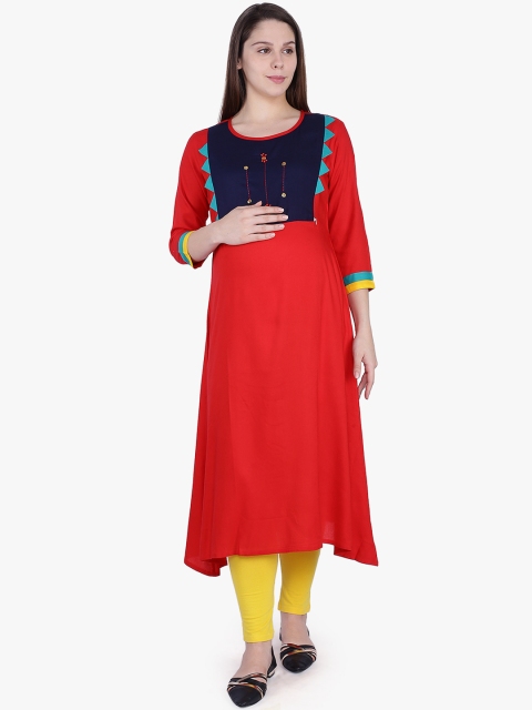 

MomToBe Women Red Yoke Design A-Line Maternity Kurta