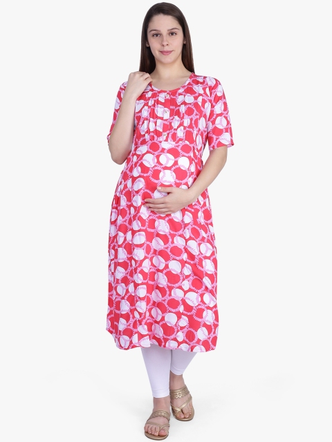 

MomToBe Women Pink & White Printed Anarkali Maternity Kurta