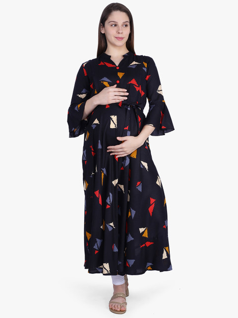 

MomToBe Women Black Printed Anarkali Maternity Kurta