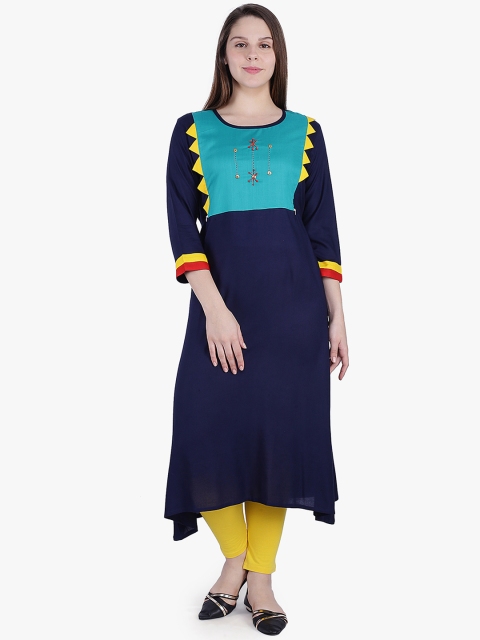 

MomToBe Women Blue & Yellow Yoke Design Anarkali Maternity Kurta