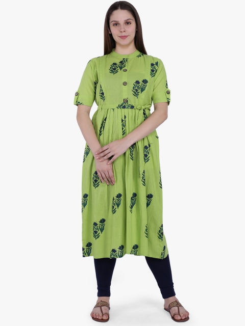 

MomToBe Women Green Printed Anarkali Maternity Kurta