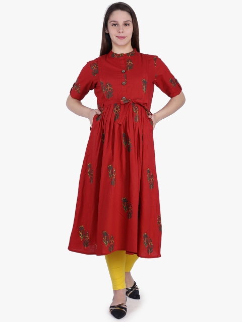

MomToBe Women Maroon Printed Anarkali Maternity Kurta