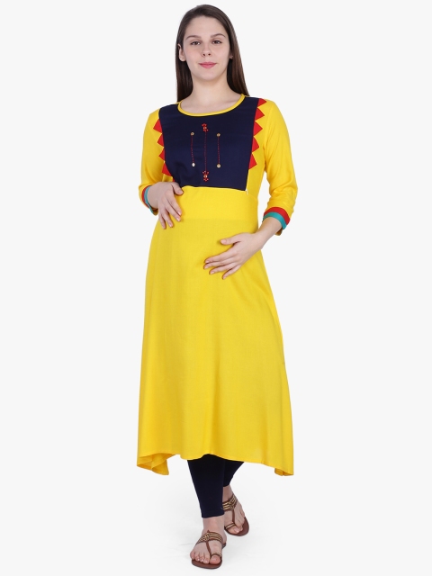 

MomToBe Women Yellow Yoke Design Anarkali Maternity Kurta