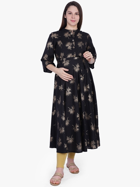 

MomToBe Women Black Printed Anarkali Maternity Kurta